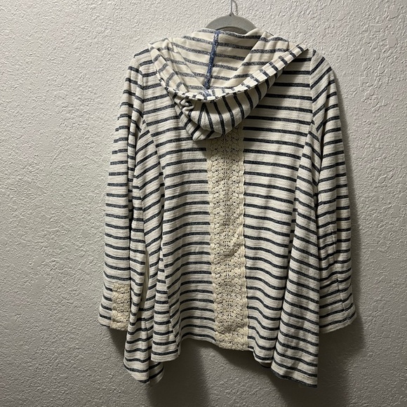 Anthropologie Saturday Sunday Striped Lace Detail Sweater with hoodie - Picture 2 of 7